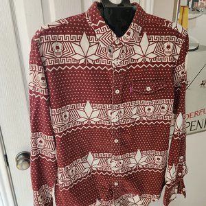 Mishka - Red/White Skulls & Cannabis Print Winter Flannel - L